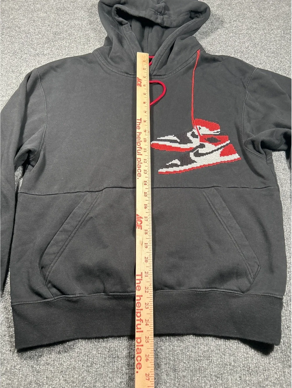 Jordan Black Hoodie with Red and White Sneaker Graphic